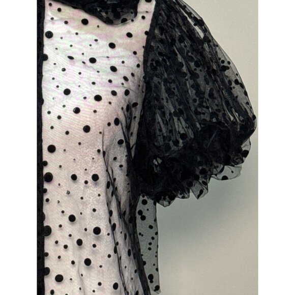 NEW Polka Dot Sheer Black Puff Sleeve Button-Up Blouse By Haute Monde Size S - Picture 3 of 13
